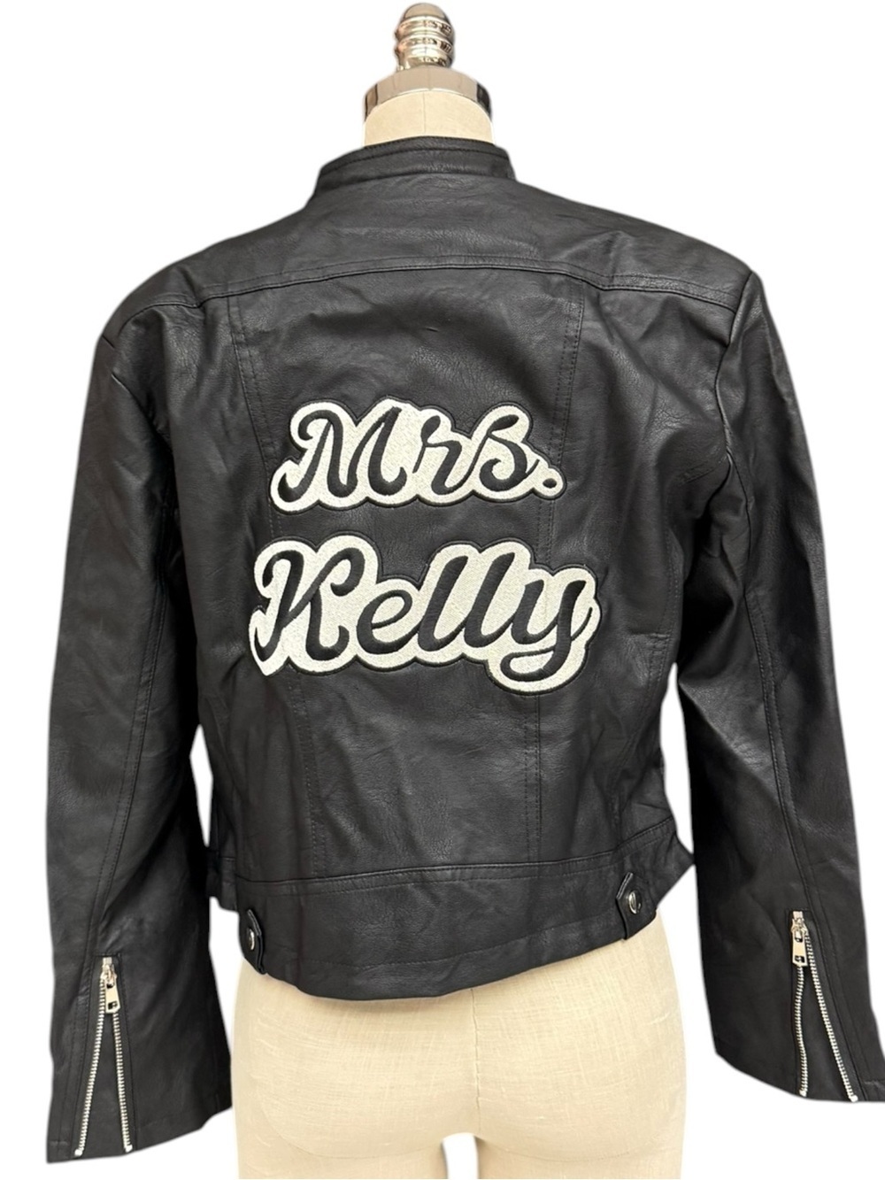 Heirloom Bridal Mrs Kelly Faux Leather Moto Jacket Black Medium, NWOT